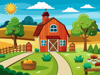 Obraz na płótnie Canvas Cozy countryside scene with a charming farmhouse Illustration