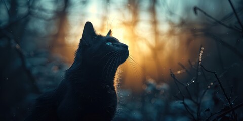 Enigmatic Black Cat Gazing at Celestial Abundance