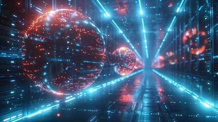 Futuristic data center with glowing orbs depicting cloud storage technology