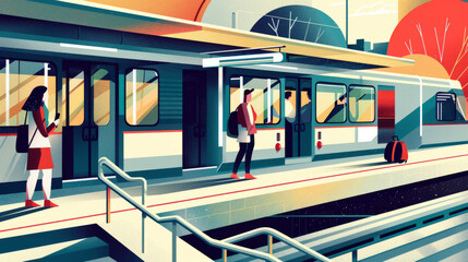 Naklejka premium Illustration of a railway station or subway