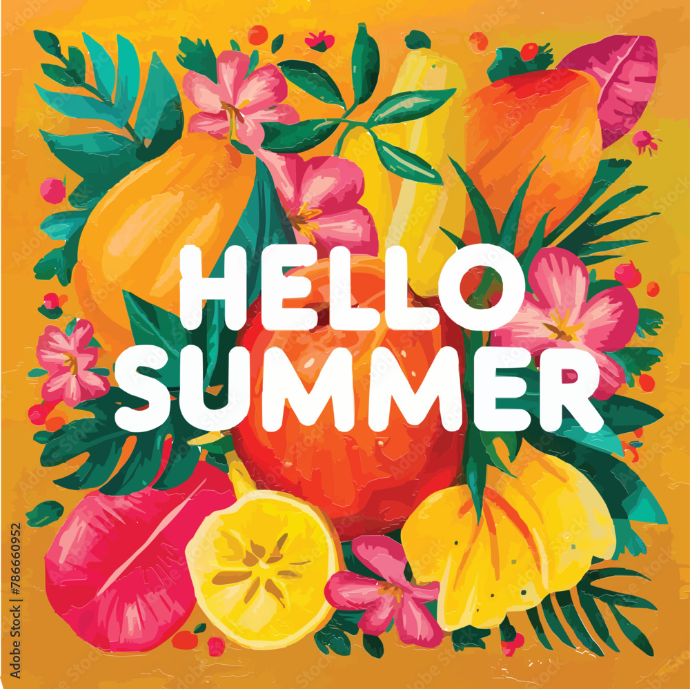 Fototapete hello summer colorful vector art illustration with different customized vector illustration art