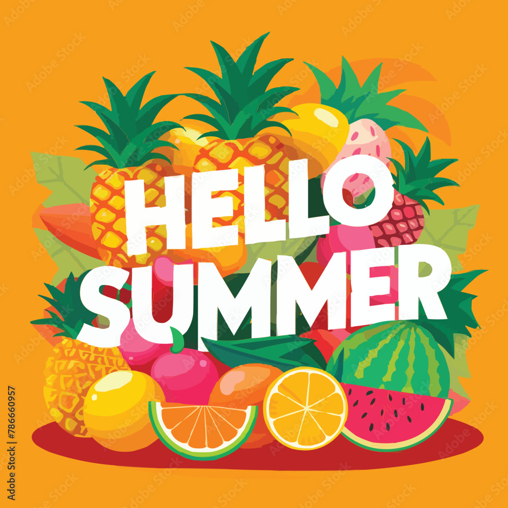 Fototapete hello summer colorful vector art illustration with different customized vector illustration art