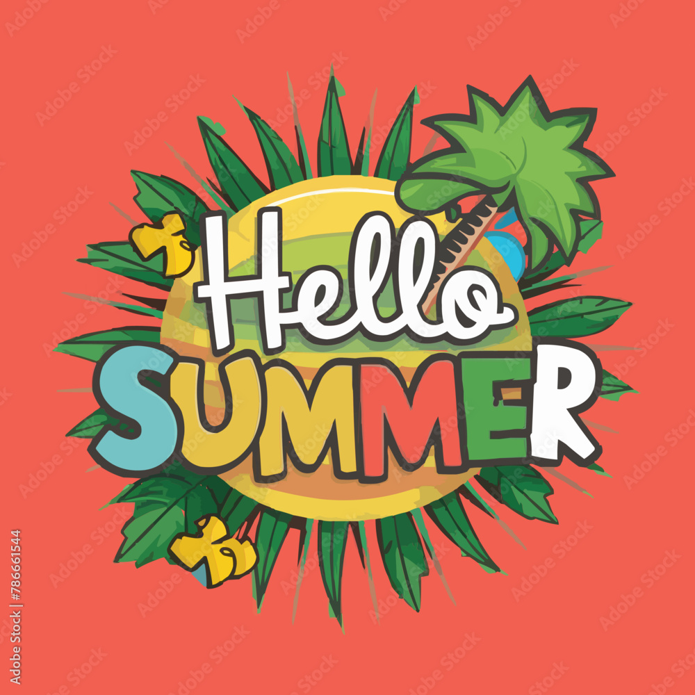 Fototapete hello summer colorful vector art illustration with different customized vector illustration art