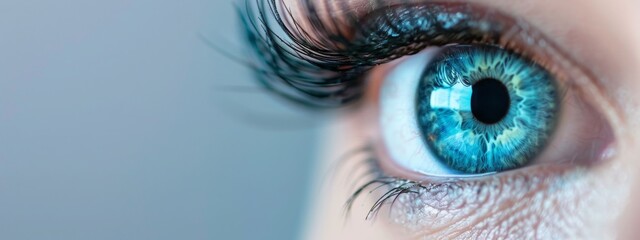 Mesmerizing Close-Up of Woman's Eye with Elegant Long Eyelashes in Soft Focus - obrazy, fototapety, plakaty