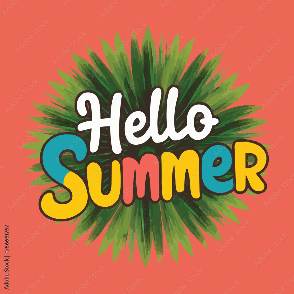 Fototapete hello summer colorful vector art illustration with different customized vector illustration art