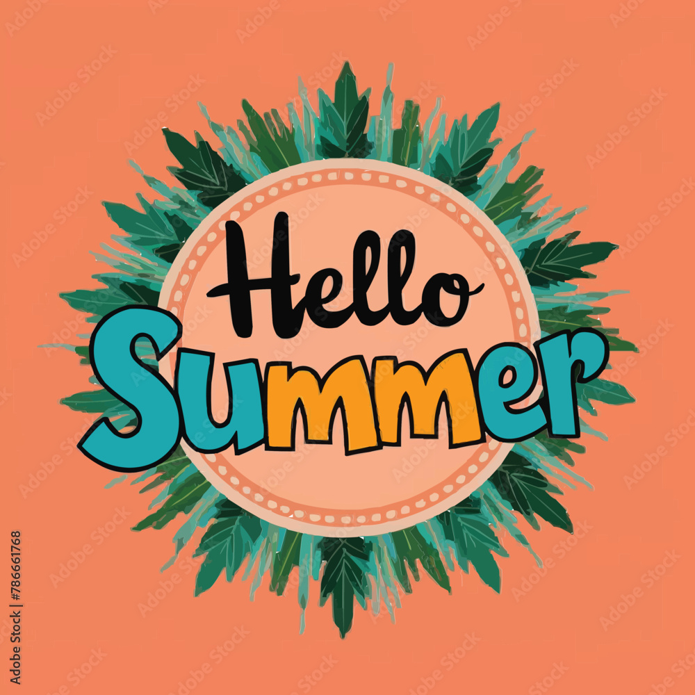 Fototapete hello summer colorful vector art illustration with different customized vector illustration art