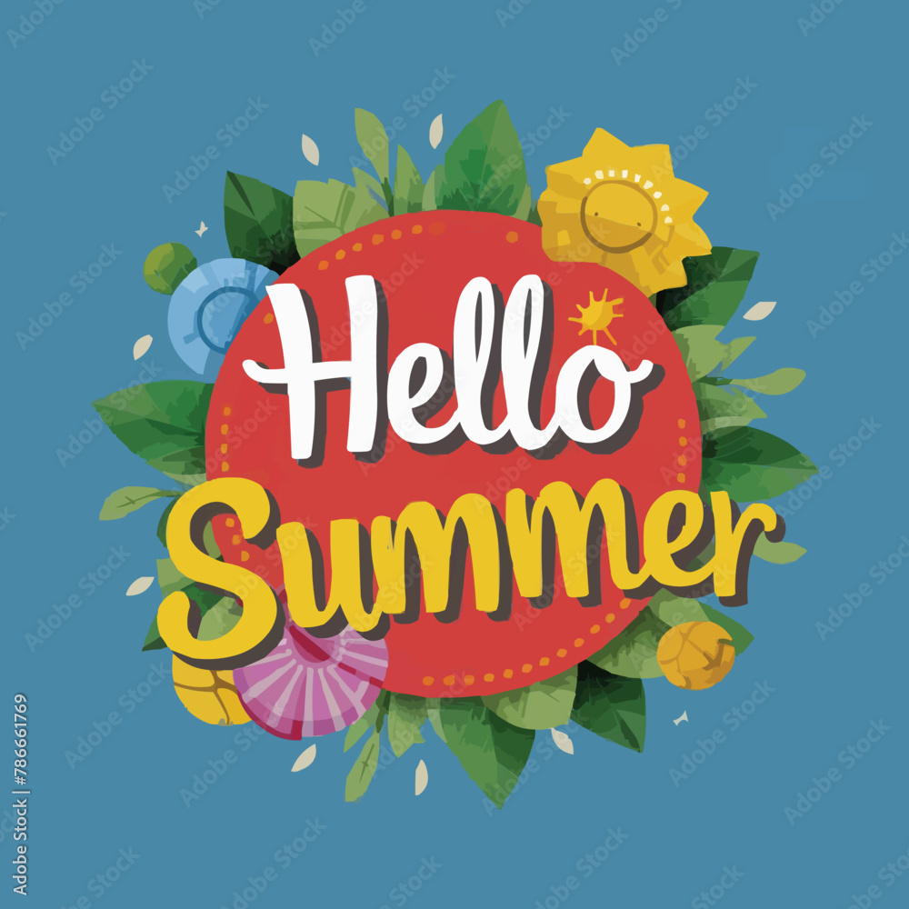 Fototapete hello summer colorful vector art illustration with different customized vector illustration art