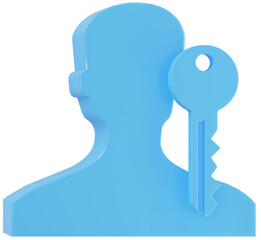 Passkey concept: A key in front of  a user avatar on transparent background. Passkeys are being used as  a more secure solution for login than username password.