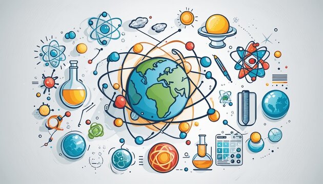 illustration of science symbols national science day in bright colours 