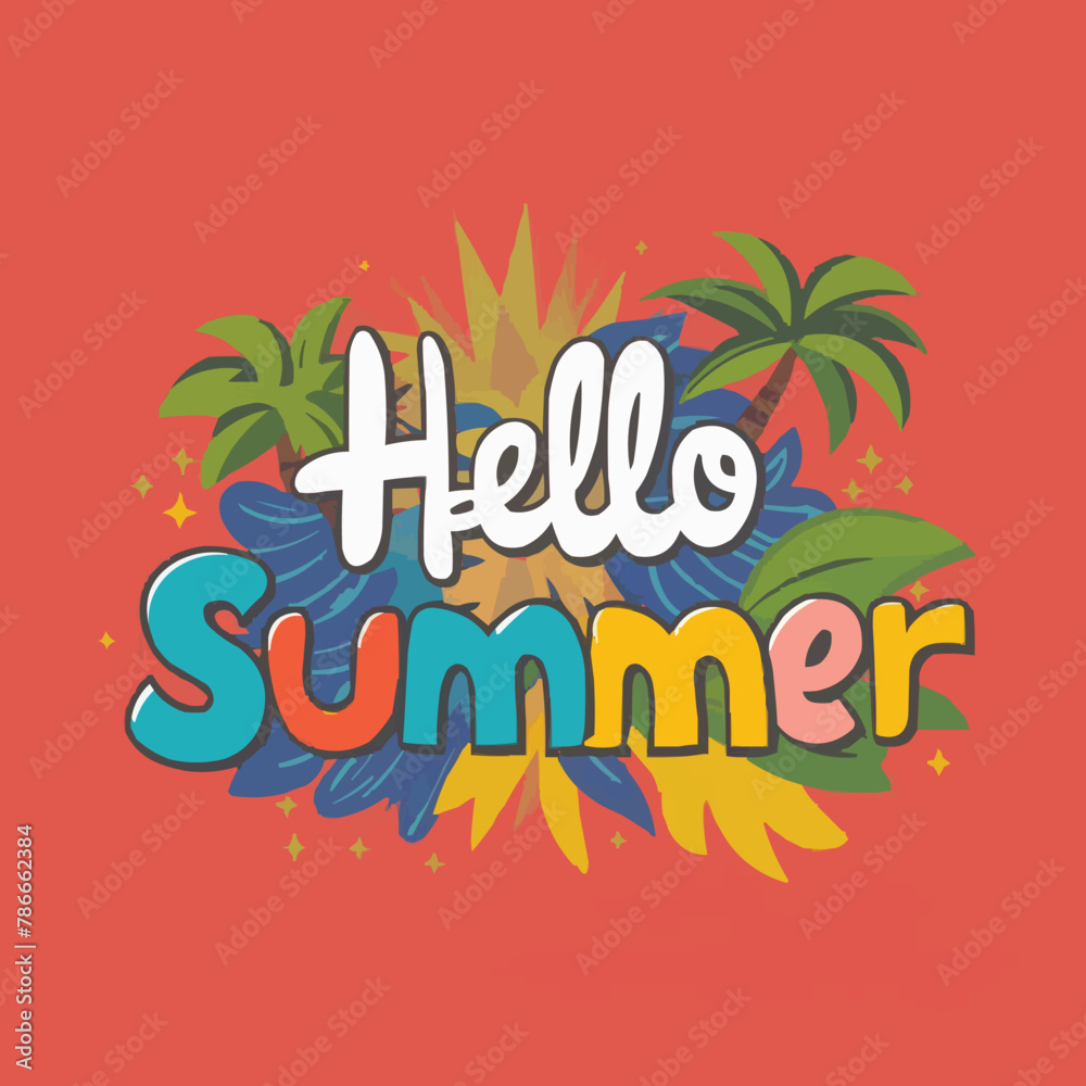 Fototapete hello summer colorful vector art illustration with different customized vector illustration art