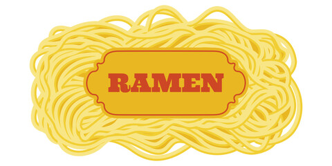 Asian noodle ramen label. Abstract pattern of Italian spaghetti pasta, macaroni. Asian food. Vector illustration.