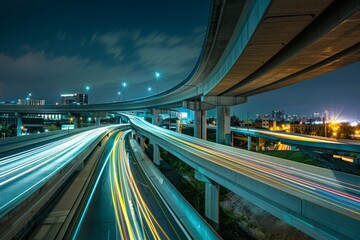 Fototapeta na wymiar Nighttime Cityscape with Illuminated Expressway Flyover