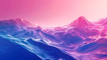 Poster Rose clair Vibrant digital mountain landscape with fluid shapes and neon colors.