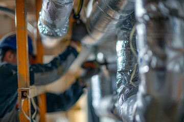 Construction Workers Installing Insulation in Building Framework