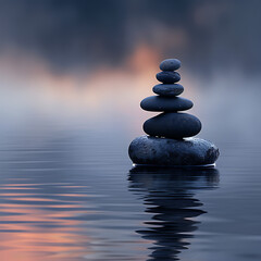 A serene pile of zen stones delicately balanced