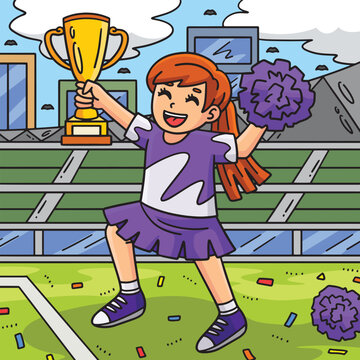 Cheerleading Girl Cheerleader with Trophy Colored
