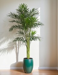 Lady palm tree or Bamboo in pot plant Isolated in bright colours 