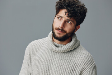 Obraz premium Handsome man young attractive adult lifestyle caucasian portrait guy beard person male face model