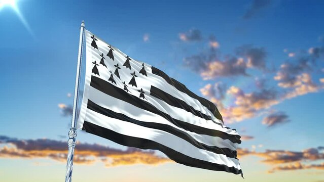 Brittany flag Waving Realistic With Sky