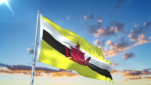 Brunei flag Waving Realistic With Sky