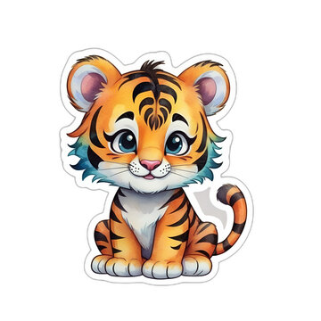 Cute tiger cartoon sticker. No background.