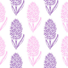 Vintage seamless pattern with hyacinth flowers