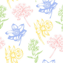Fototapeta na wymiar Vintage seamless pattern with spring flowers.