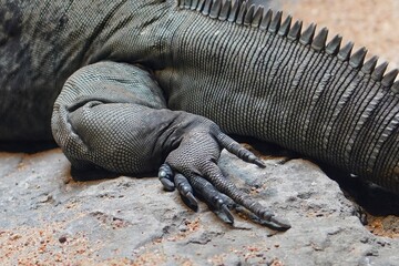 Close-up of the hind leg of a Komodo dragon.