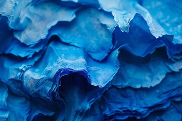Abstract Blue Tones Crumpled Paper Texture in Close-Up View.