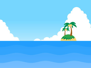 グラデーション空と海と小島と積乱雲背景A：青