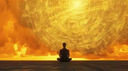Representation of never give up story, meditated and concentration vibe, empty background, drawing, prominent line, hq , golden ratio.
