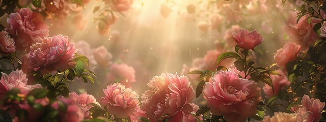 Enchanting Pink Blossoms Adorn Lush Garden in Full Bloom - Floral Beauty