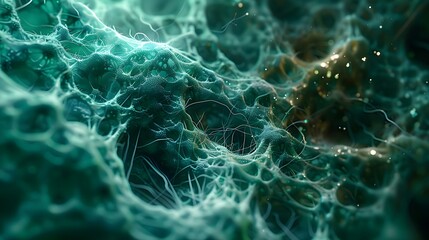 Emerald Weave: A Microscopic Plant Cell Vista. Concept Plant Cell Structure, Microscopic View, Emerald Green Colors, Scientific Illustration - obrazy, fototapety, plakaty