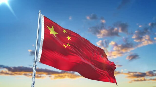 China flag Waving Realistic With Sky