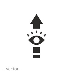 look higher icon, eye looking up, gaze direction, concept raise your eyes, flat symbol on white background - vector illustration