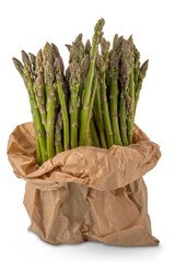 Bunch of Asparagus in brown paper bag isolated