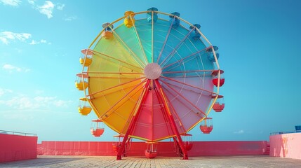 Here is a colorful ferris wheel, viewed from the front.