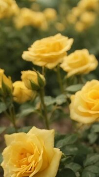 yellow roses growing elegantly in a garden