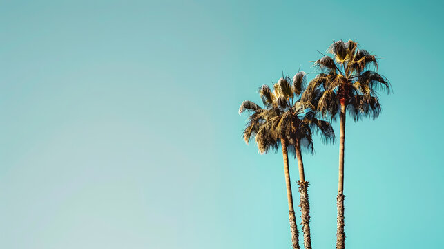 large palm trees with a beautiful cloudless blue sky