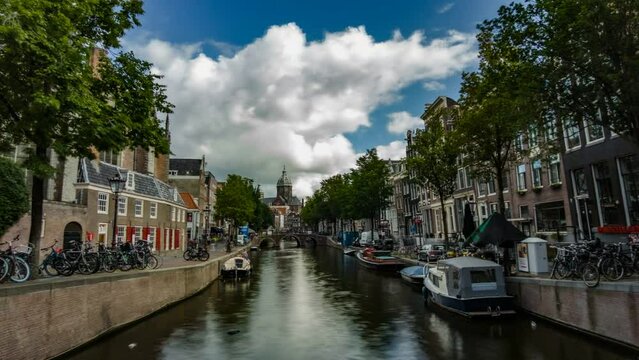 Amsterdam canal skyline time lapse.