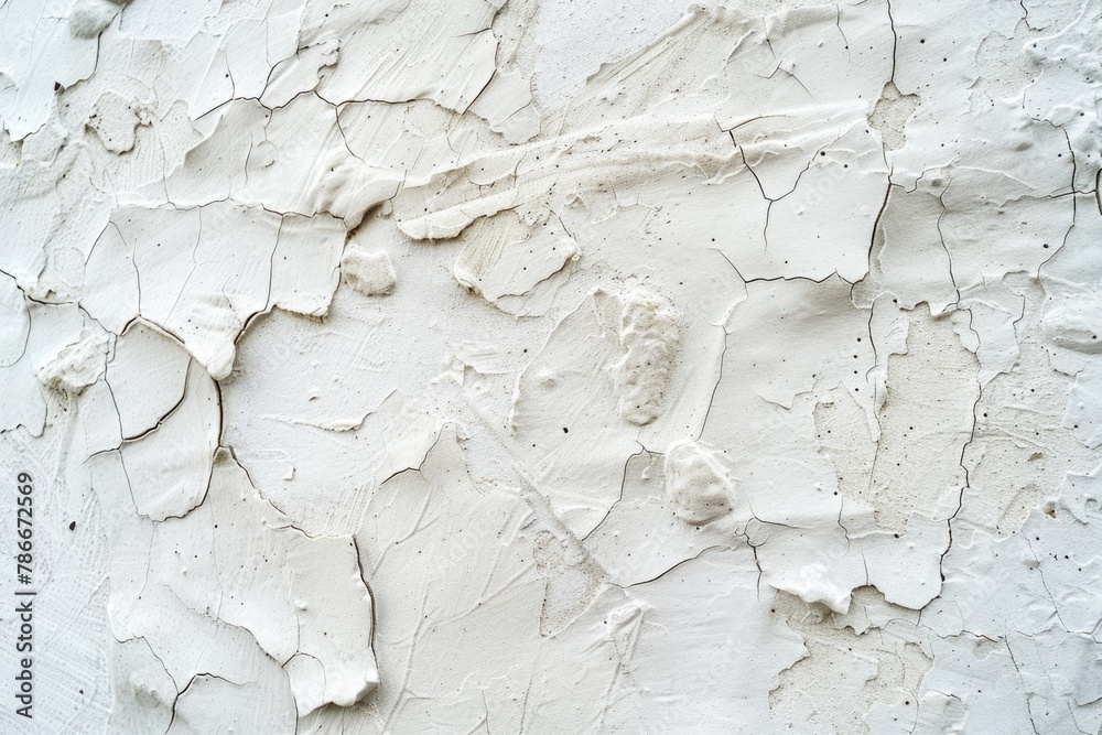 Poster close up of a white wall with peeling paint, suitable for background use