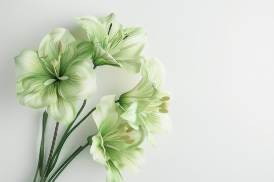 A bunch of green flowers on a white surface. Perfect for floral backgrounds