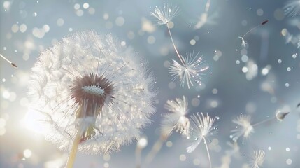 Obraz premium A dandelion with seeds blowing in the wind. Perfect for nature concepts