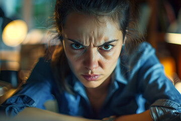 A woman with her arms crossed and a scowl on her face