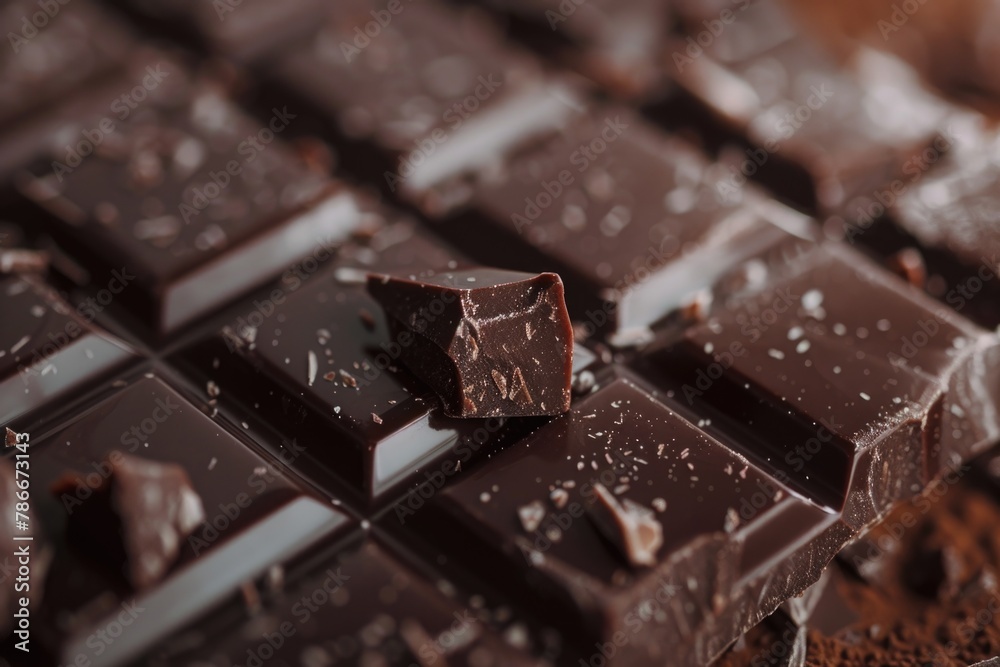 Poster close up of a chocolate bar on a table. great for food and dessert concepts