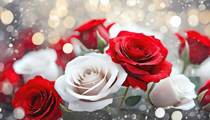 Symbol of Love: 3D Rendered Red and White Roses with Room for Your Message