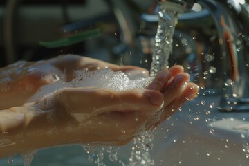 Fototapeta premium A person washing their hands with soap. Suitable for health and hygiene concepts
