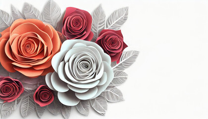 Red and White Roses in Bloom: A Stunning 3D Floral Arrangement with Copy Space