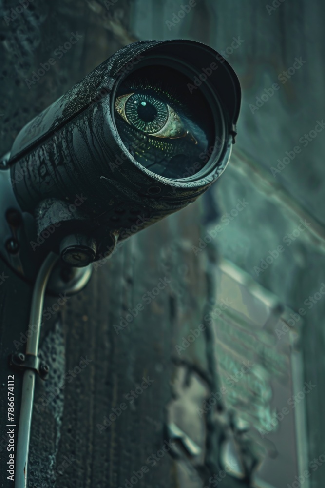 Poster Close-up view of a camera attached to a building. Suitable for security concepts