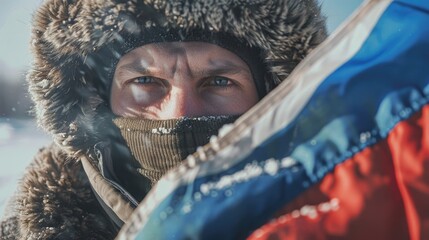 A man wearing a fur hat and scarf. Suitable for winter fashion concepts